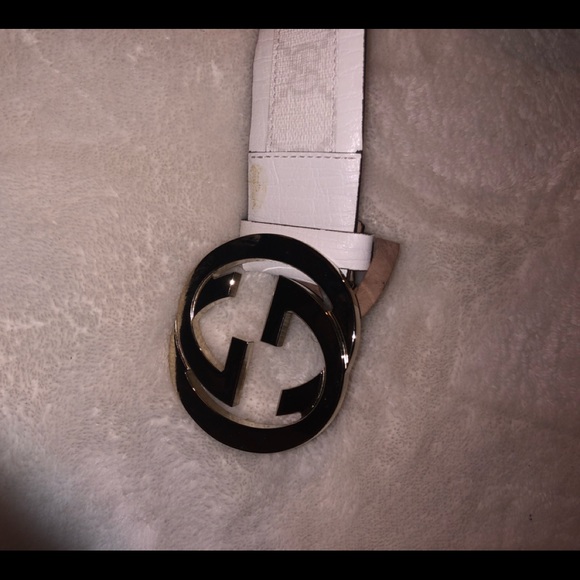 WHITE LEATHER GUCCI BELT - Picture 3 of 4
